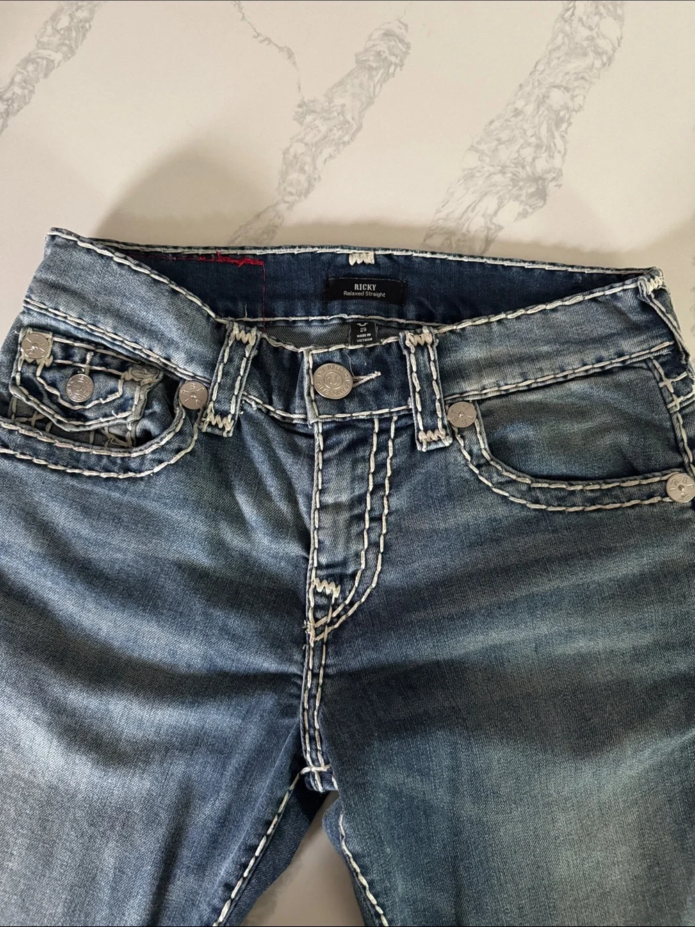 True Religion Men's Faded Blue Straight Jeans